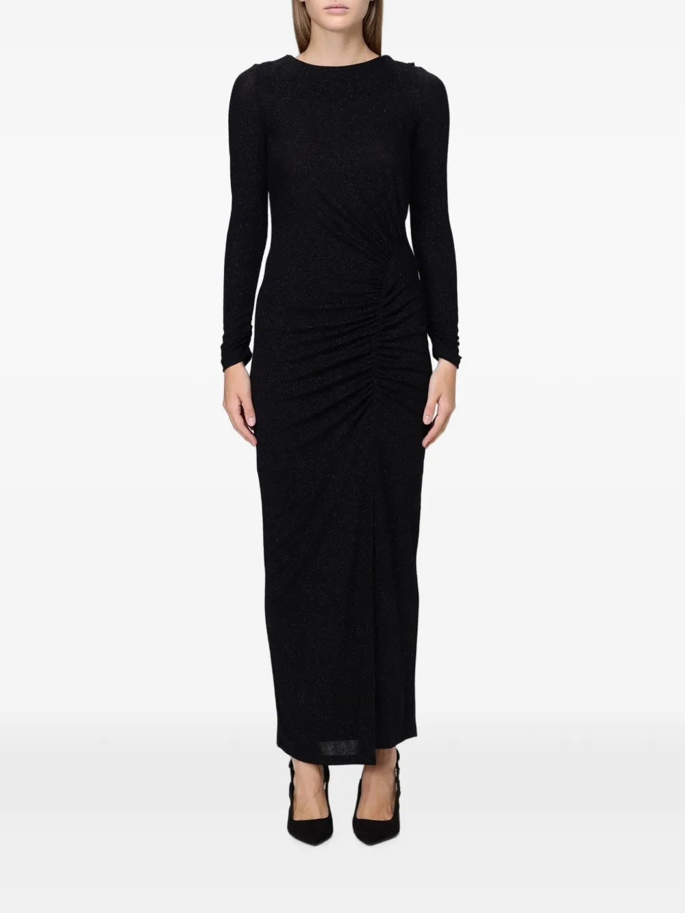 Hanita gathered open-back maxi dress