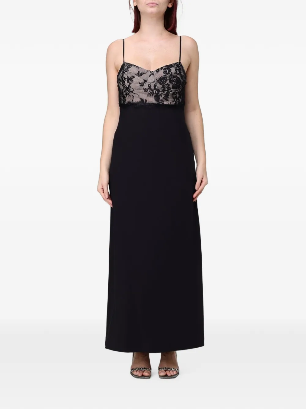 Hanita lace-overlay spaghetti-strap maxi dress