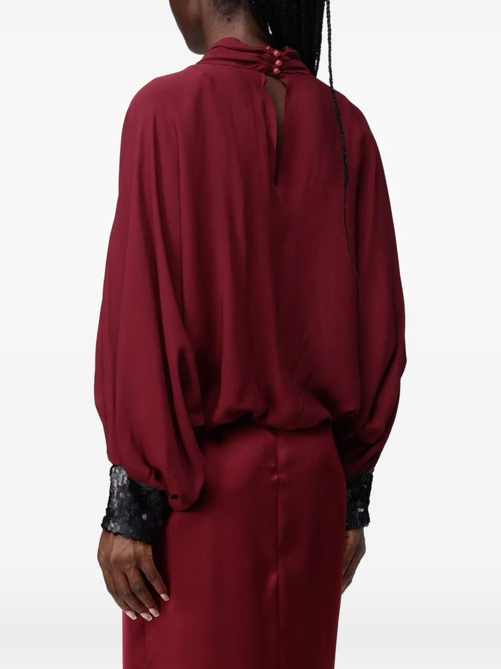 Hanita sequin-cuff high-neck top Rood