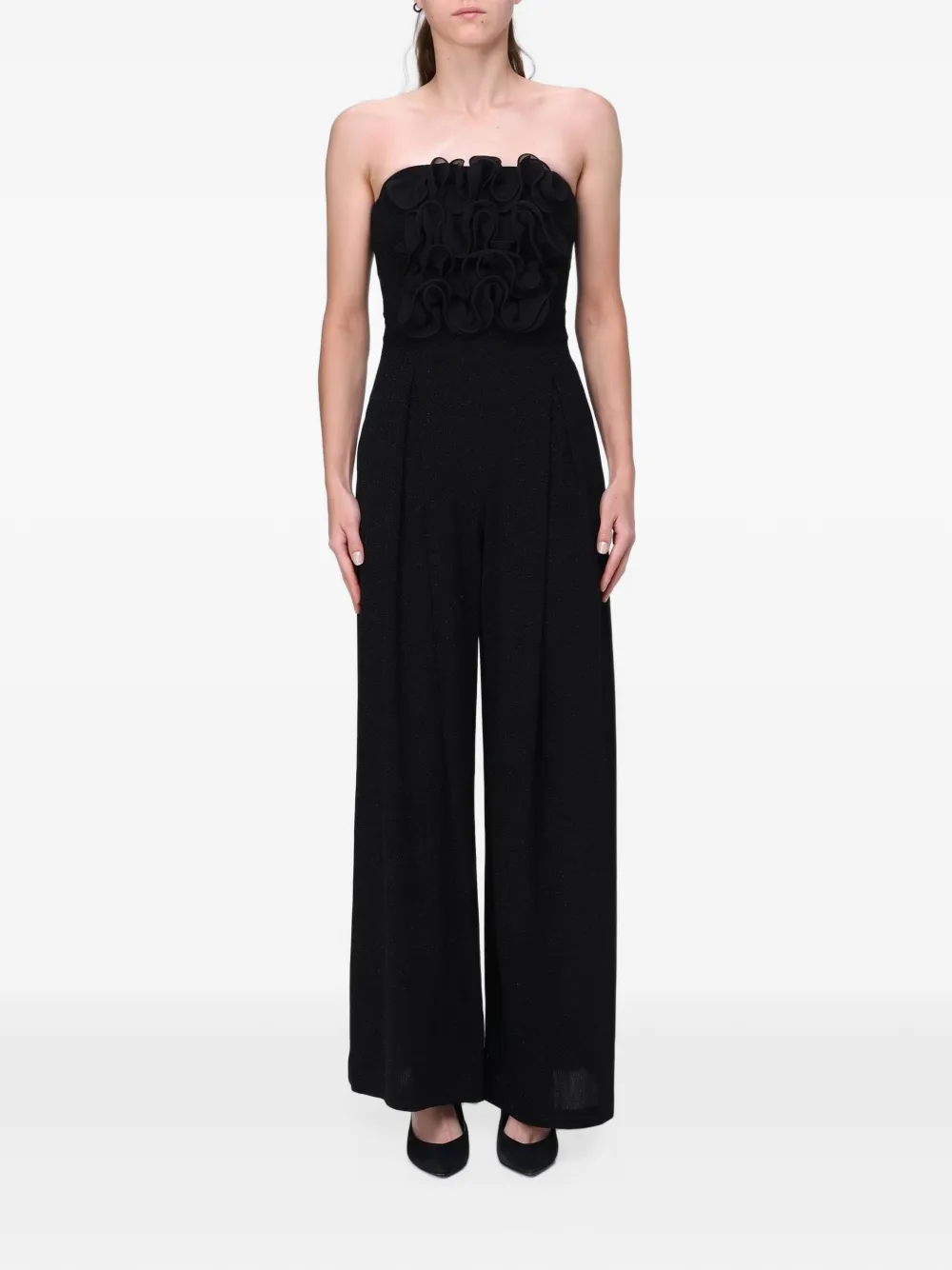 Hanita ruffle-trimmed glitter-effect jumpsuit - Nero