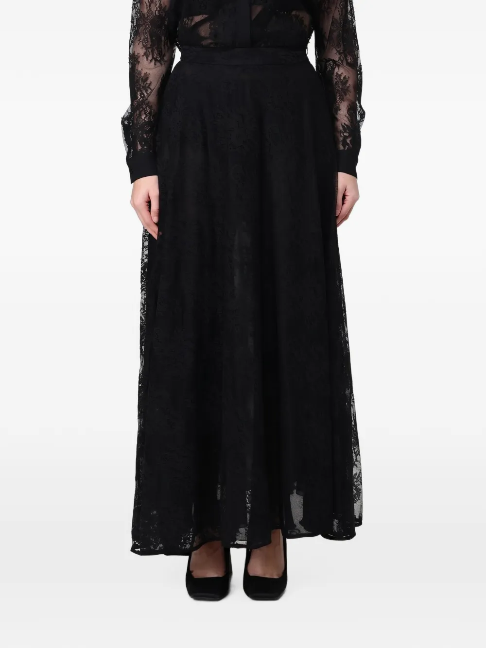 Hanita lace-overlay A-line maxi skirt - Noir Hanita lace-overlay A-line maxi skirt - Noir