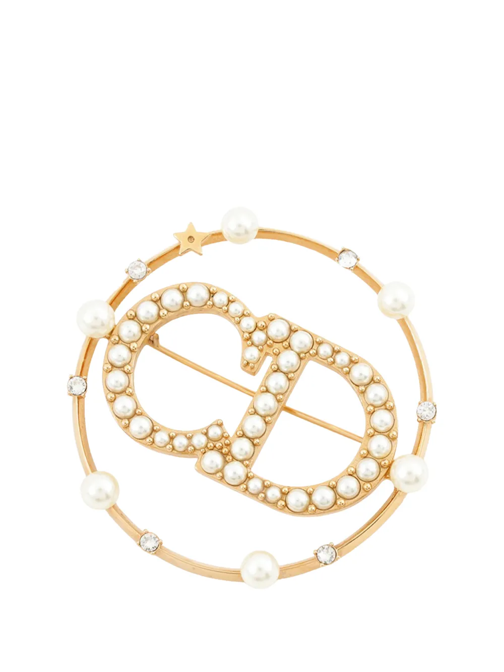 Christian Dior Pre-Owned 2010-2026 Gold Plated Crystal and Faux Pearl Clair D Lune Brooch costume brooch - Oro