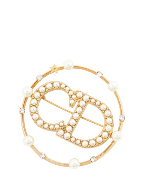 Christian Dior Pre-Owned 2010-2026 Gold Plated Crystal and Faux Pearl Clair D Lune Brooch costume brooch