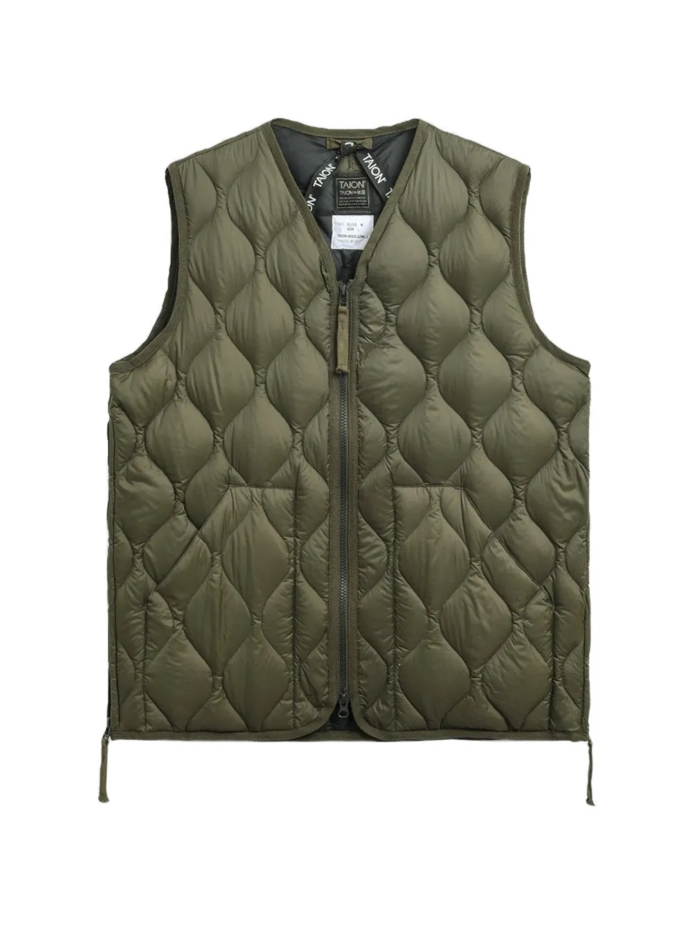 Taion Military Quilted V-neck Gilet In Green