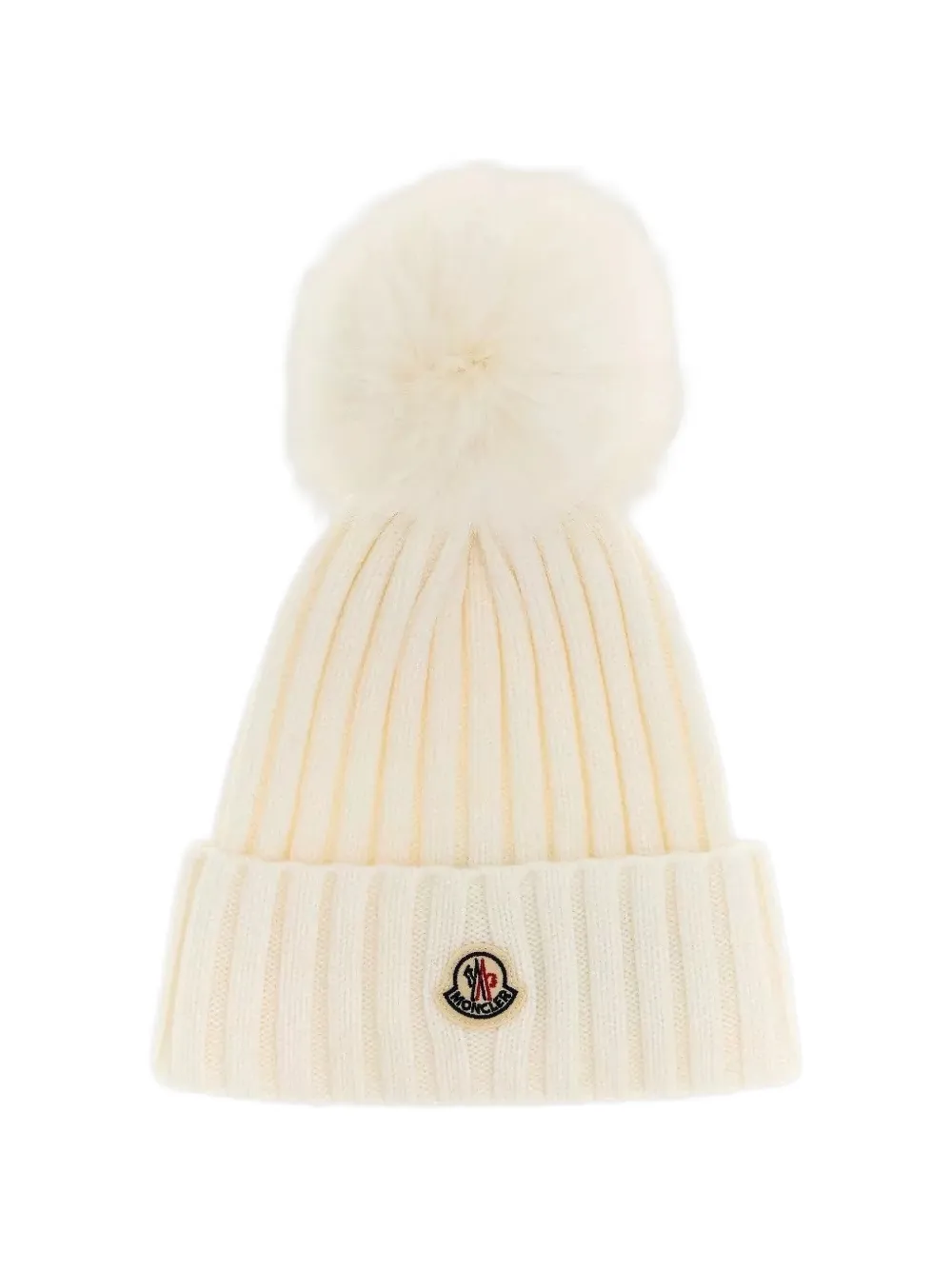 Moncler wool beanie with pom Beige