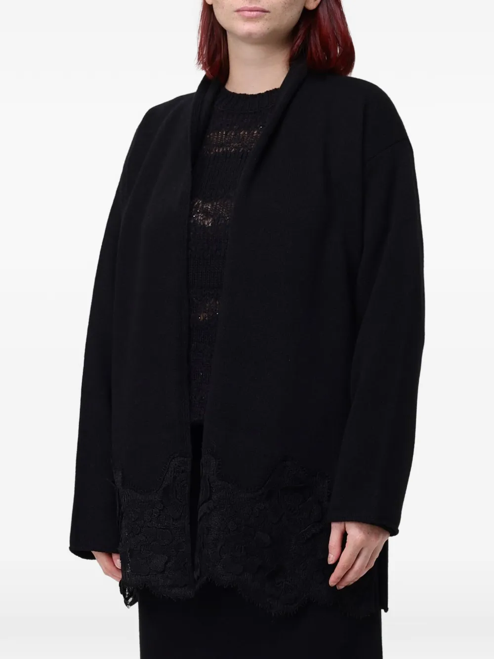 Fabiana Filippi Platinum lace-trim belted cardigan Zwart