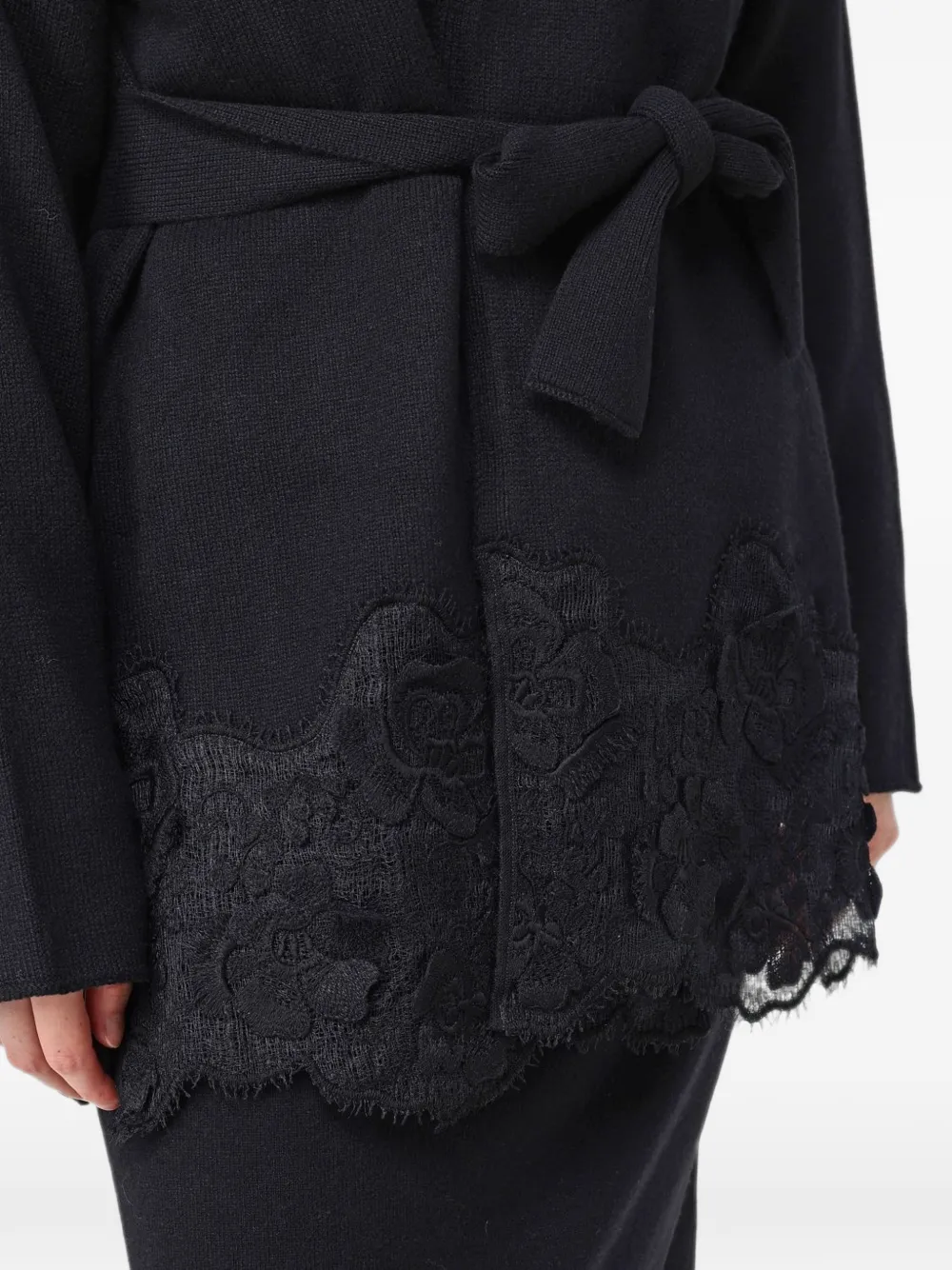 Fabiana Filippi Platinum lace-trim belted cardigan Zwart