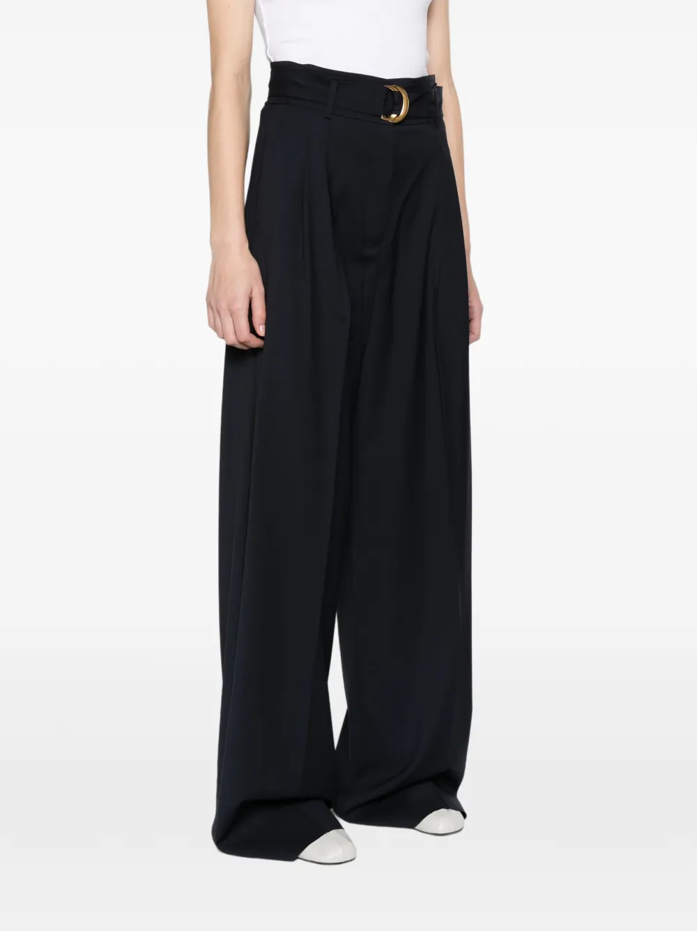 Max Mara high-waisted woollen cloth trousers navy Blauw
