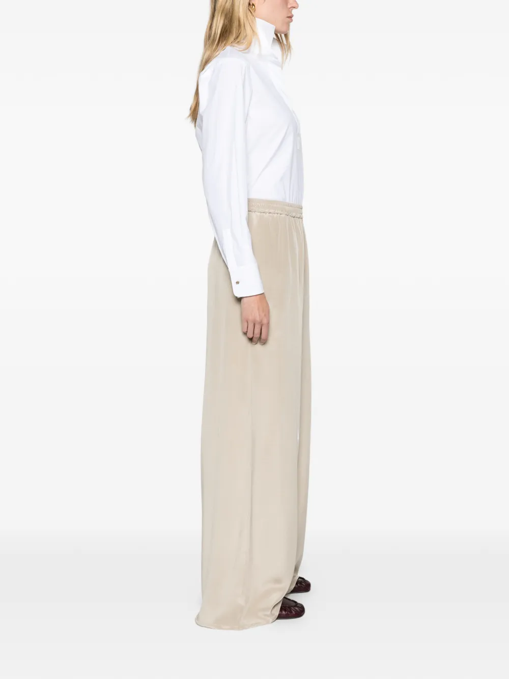 Max Mara relaxed-fit heavy silk trousers stone Beige