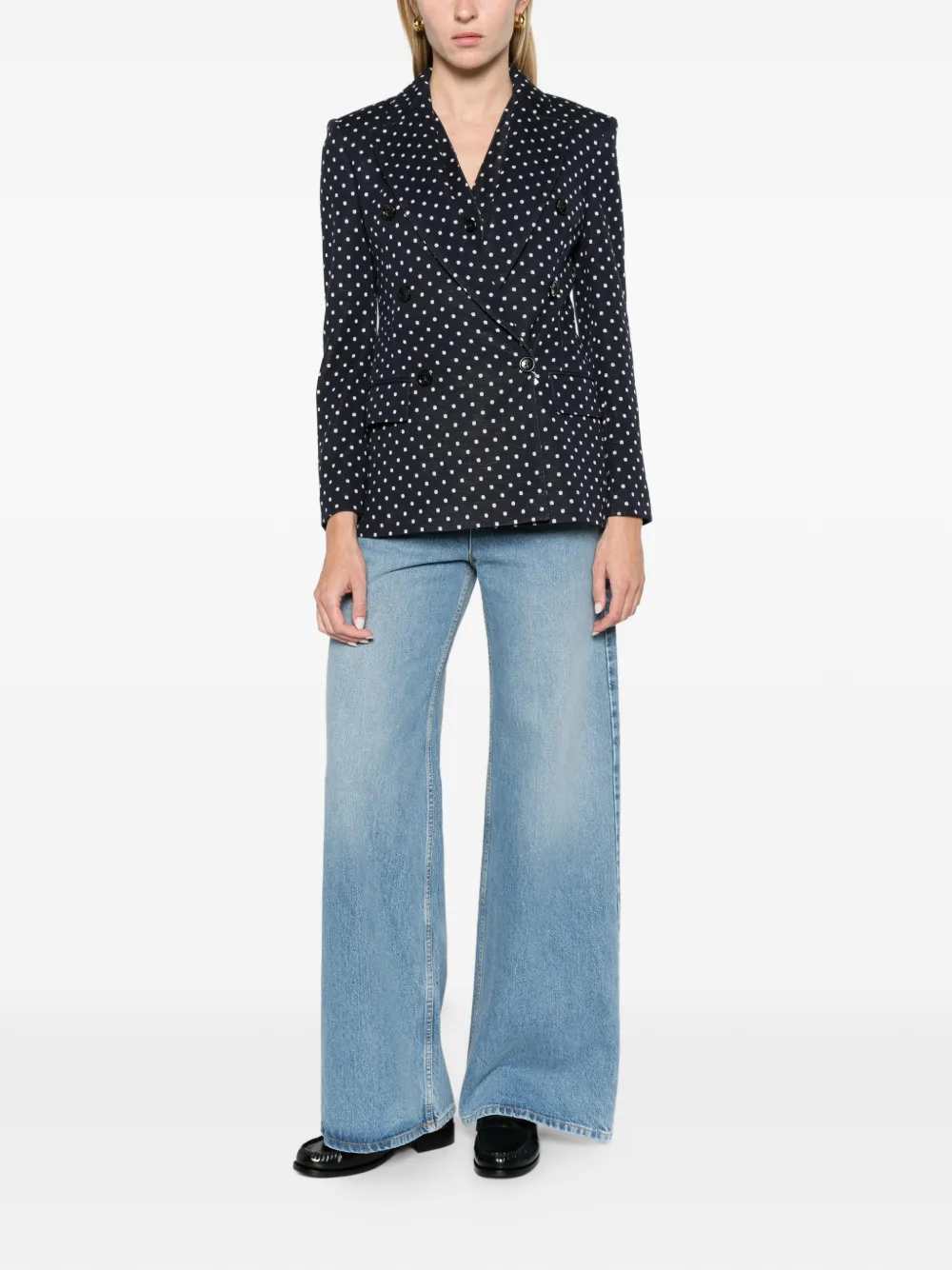 Max Mara double-breasted polka dot jersey blazer ultramarine Blauw