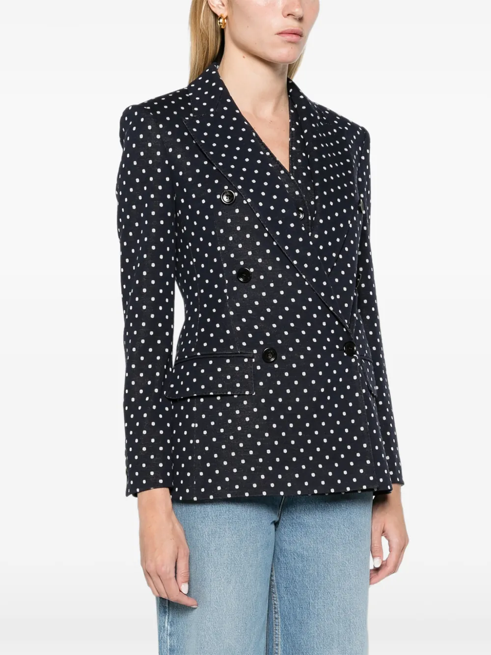 Max Mara double-breasted polka dot jersey blazer ultramarine Blauw