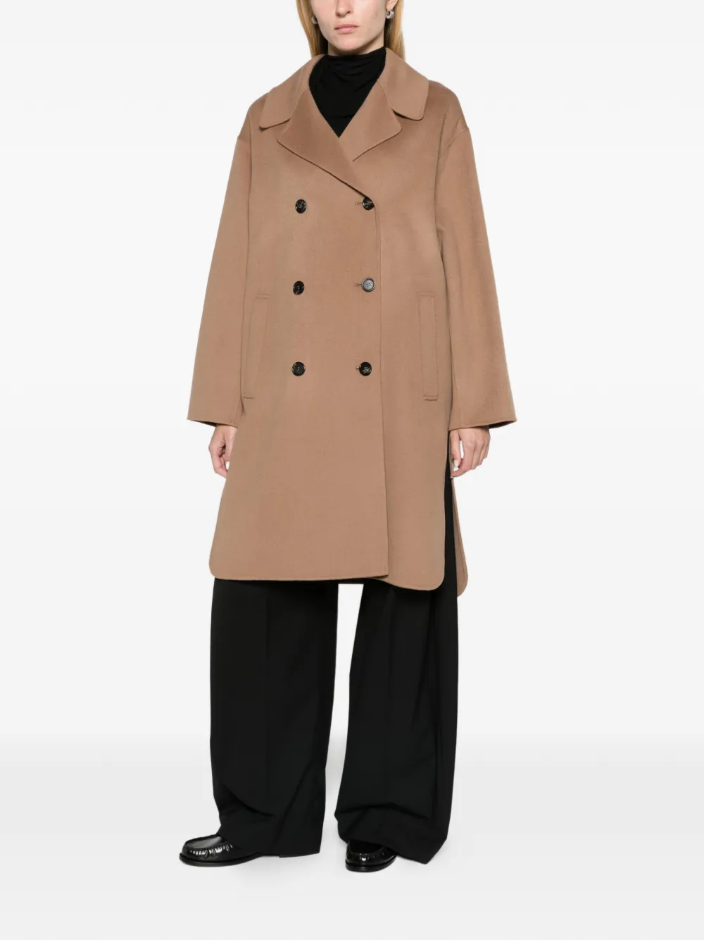 Max Mara double-breasted wool midi coat camel Beige