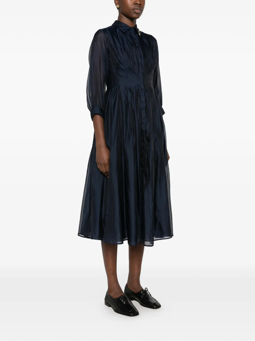 Max Mara pleated silk-organza shirt dress Blauw