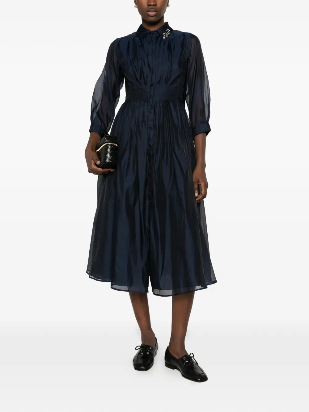 Max Mara pleated silk-organza shirt dress Blauw