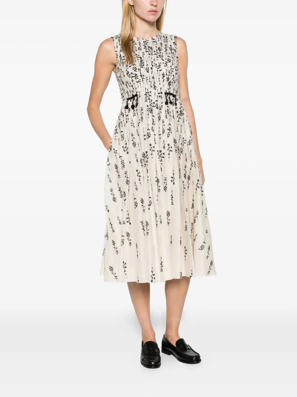 Max Mara printed cotton voile dress ecru Beige