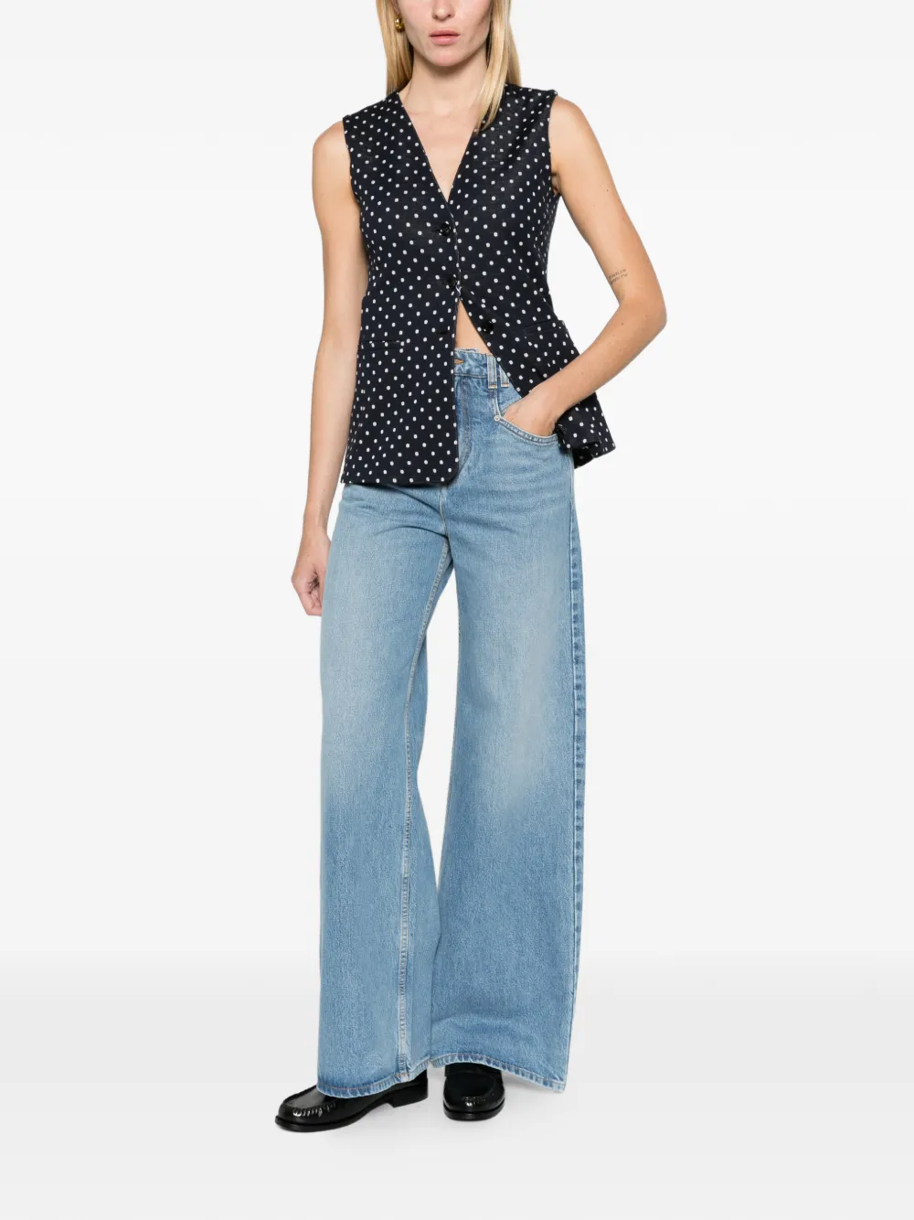 Max Mara polka-dot wool and viscose jersey waistcoat ultramarine Blauw