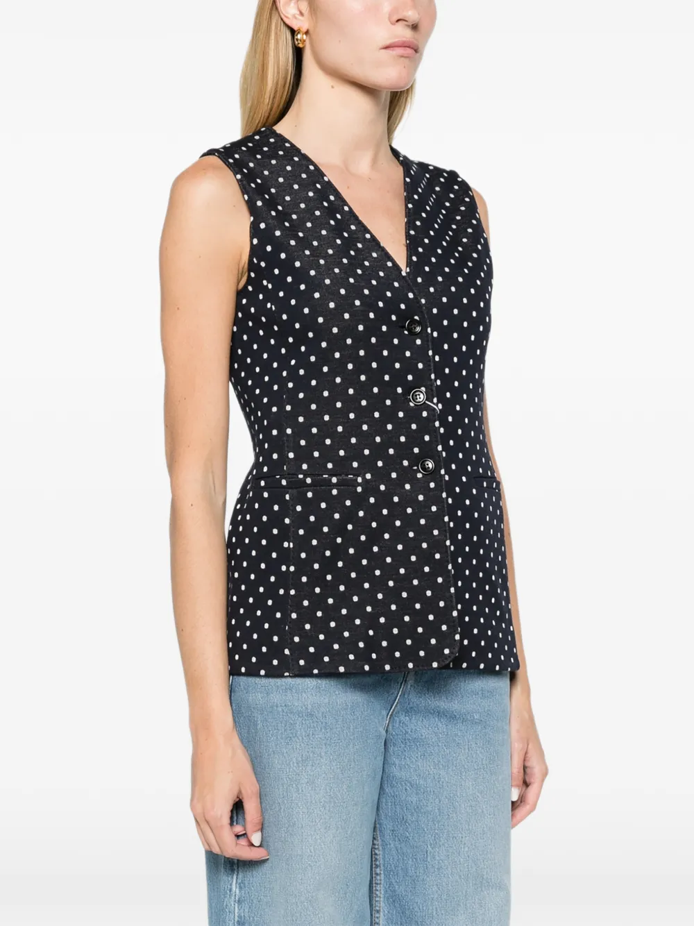 Max Mara polka-dot wool and viscose jersey waistcoat ultramarine Blauw