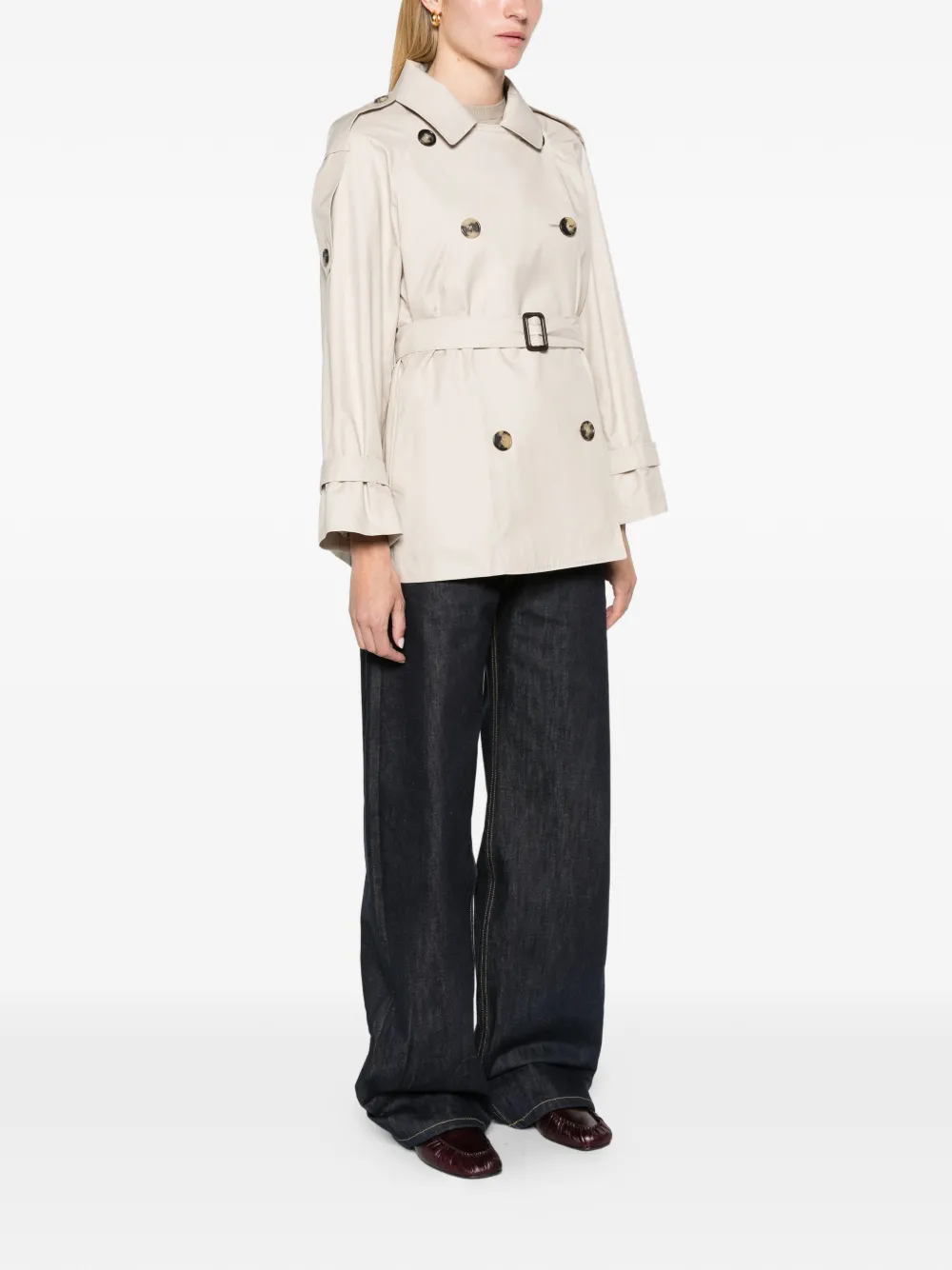 Max Mara short trench coat in water-repellent twill beige