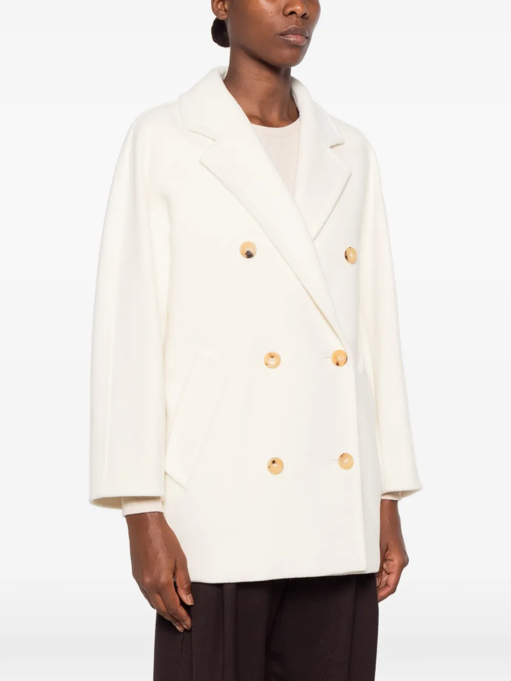 Max Mara double-breasted notched-lapels coat Wit