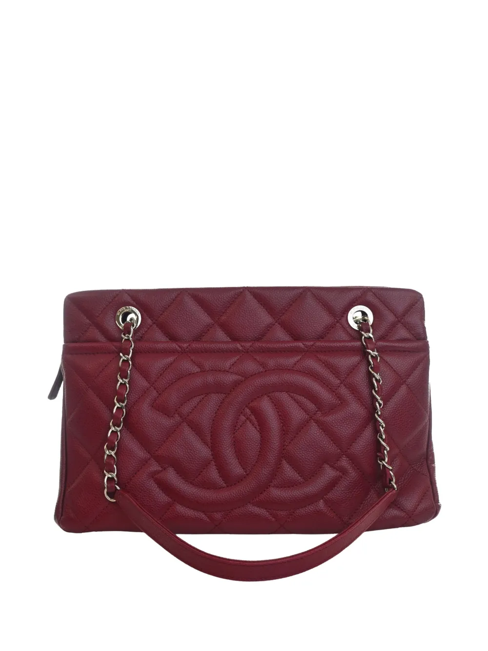 CHANEL Pre-Owned 2014-2015 CC Soft Tote Bag aus gestepptem Kaviarleder - Rot