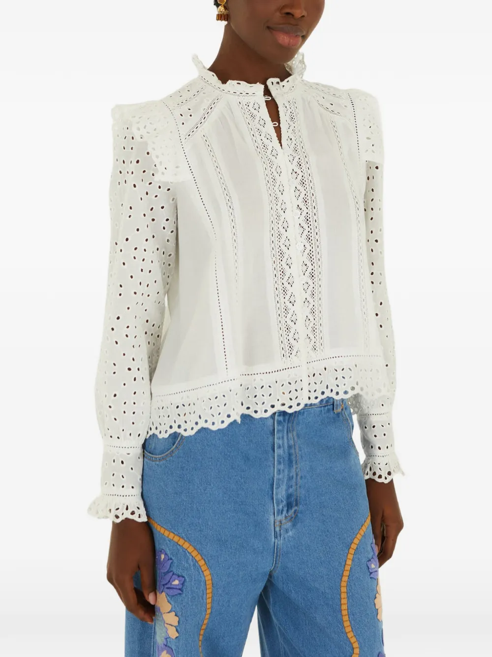 FARM Rio broderie-anglaise ruffled blouse - White