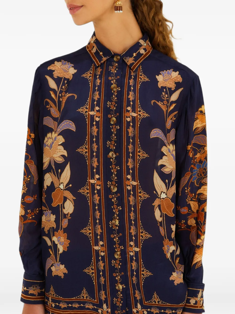 FARM Rio Liz blouse met bloemen-print en knopen Blauw