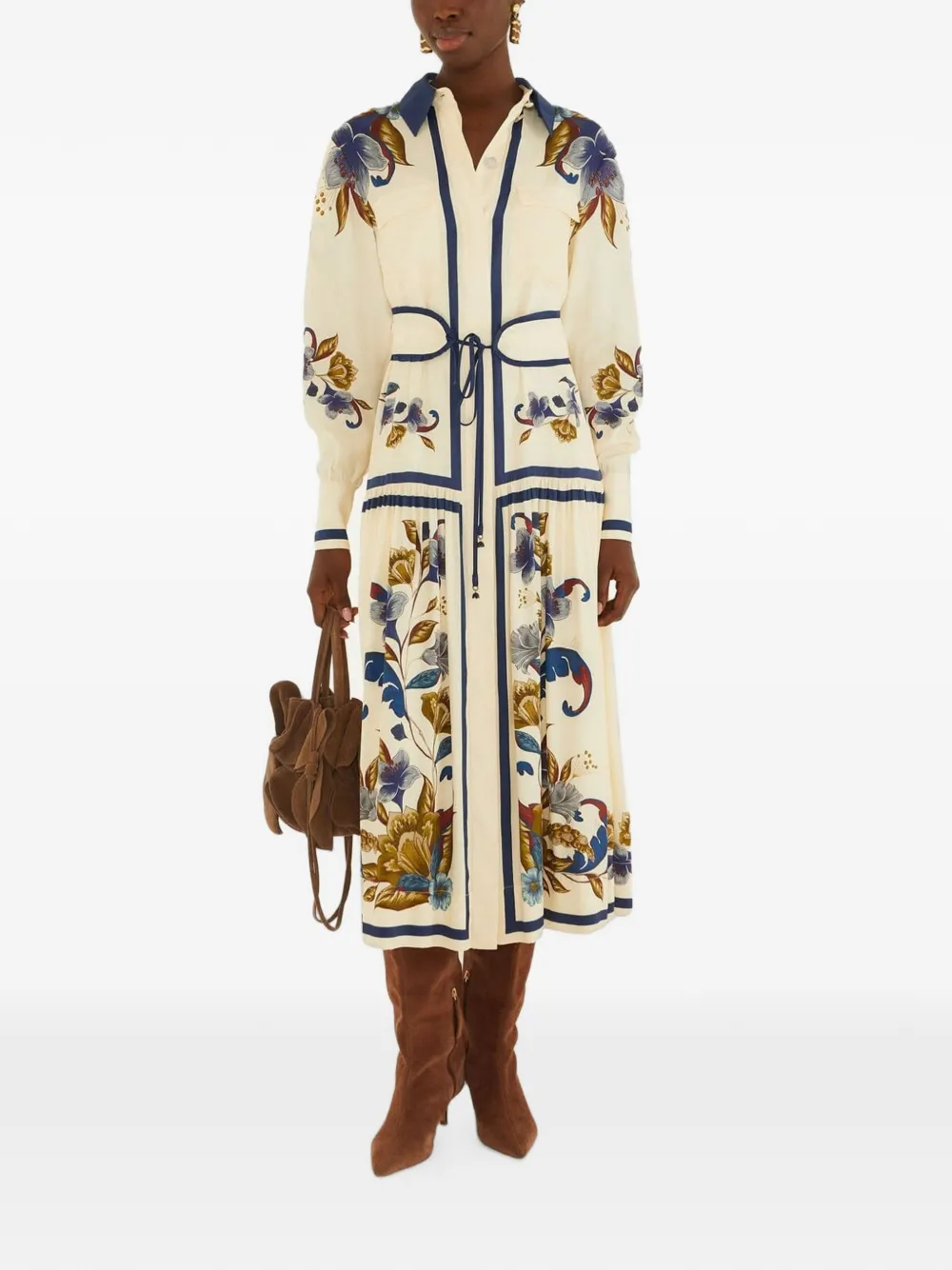 FARM Rio floral-print belted midi shirt dress