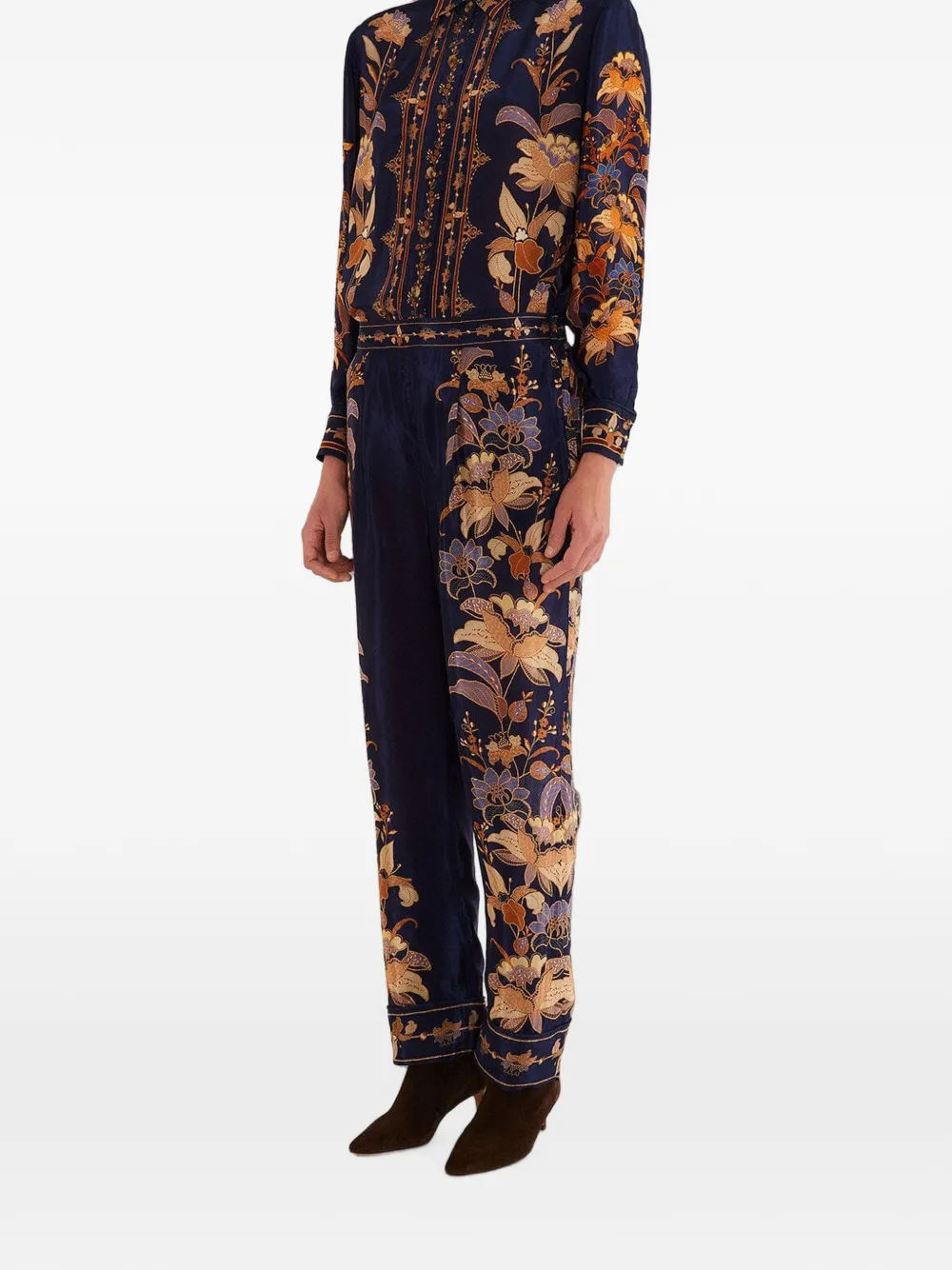 Farm Rio Lara Floral-print Trousers In Blue