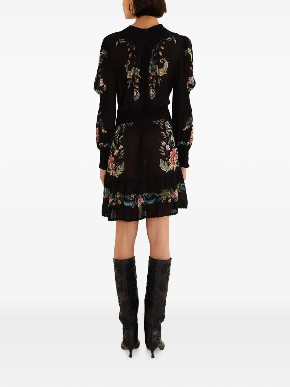 FARM Rio Natalia gesmockte mini-jurk met bloemen-print Zwart
