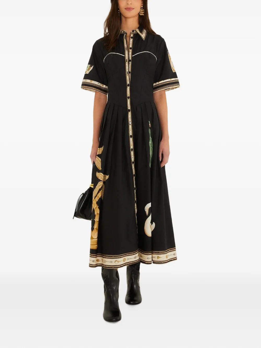 FARM Rio Souvenirs pleated-skirt midi shirt dress