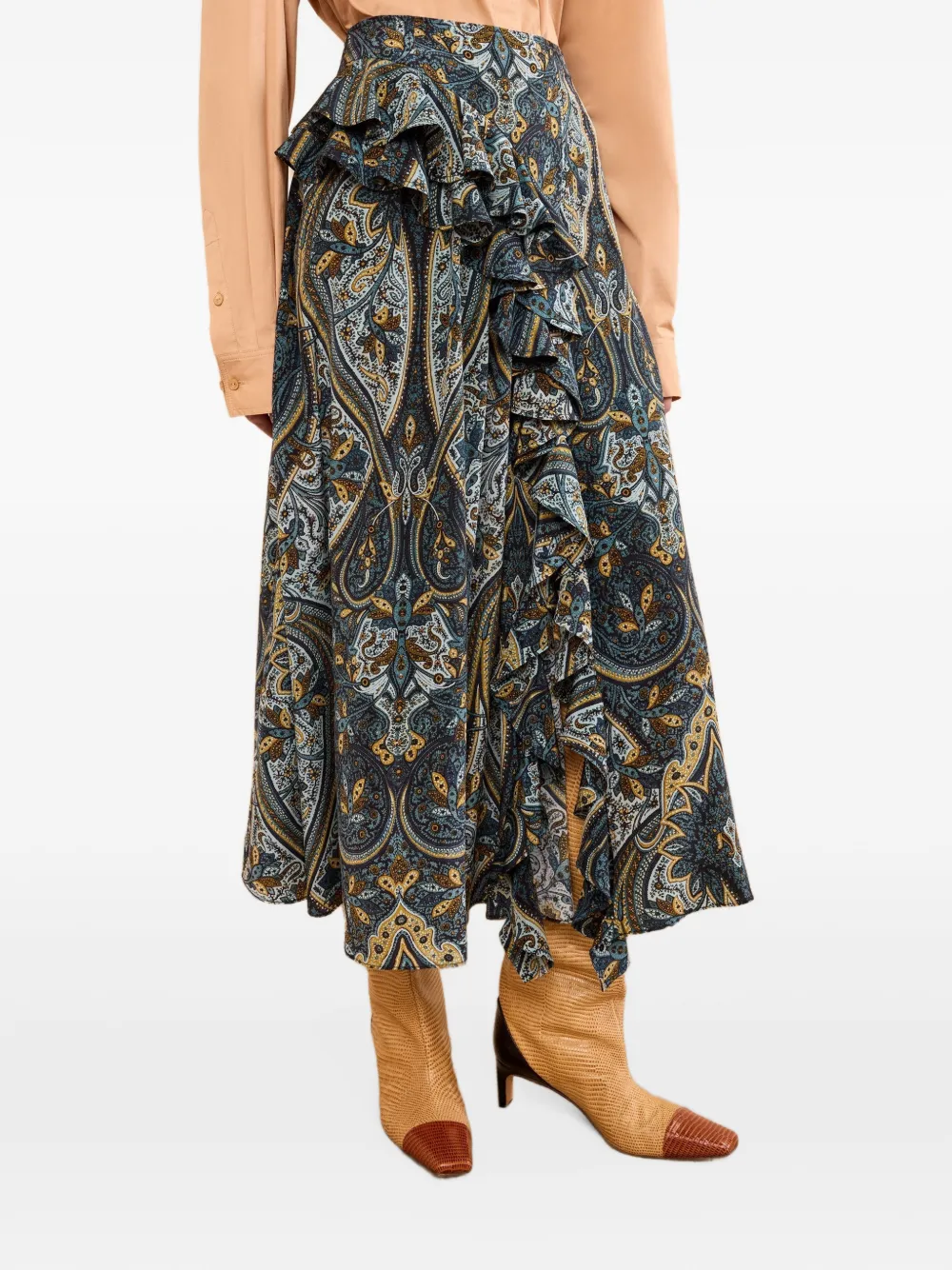 Ulla Johnson Riele midi-rok met paisley-print en ruches Blauw