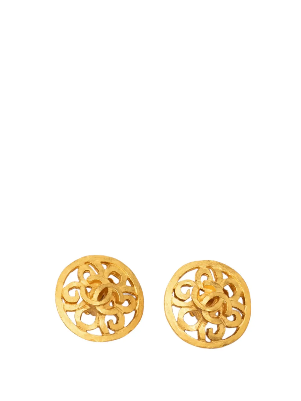 CHANEL Pre-Owned 1995 CC Gold Plated Round Clip On Earrings costume earrings - Oro