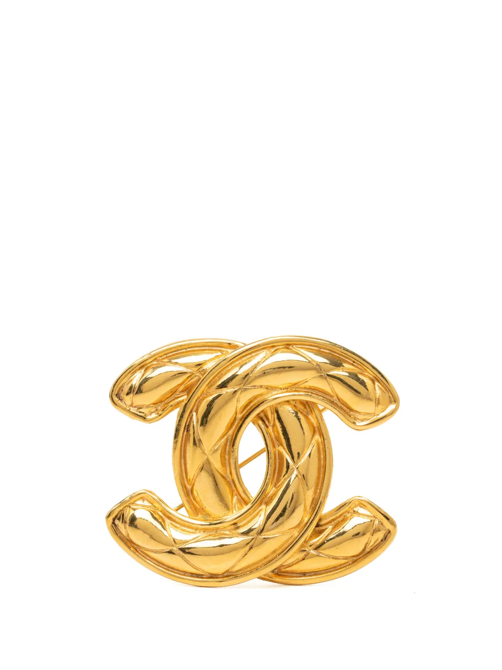 CHANEL Pre-Owned 1970-1980 CC Gold Plated Quilted Brooch costume brooch - Oro