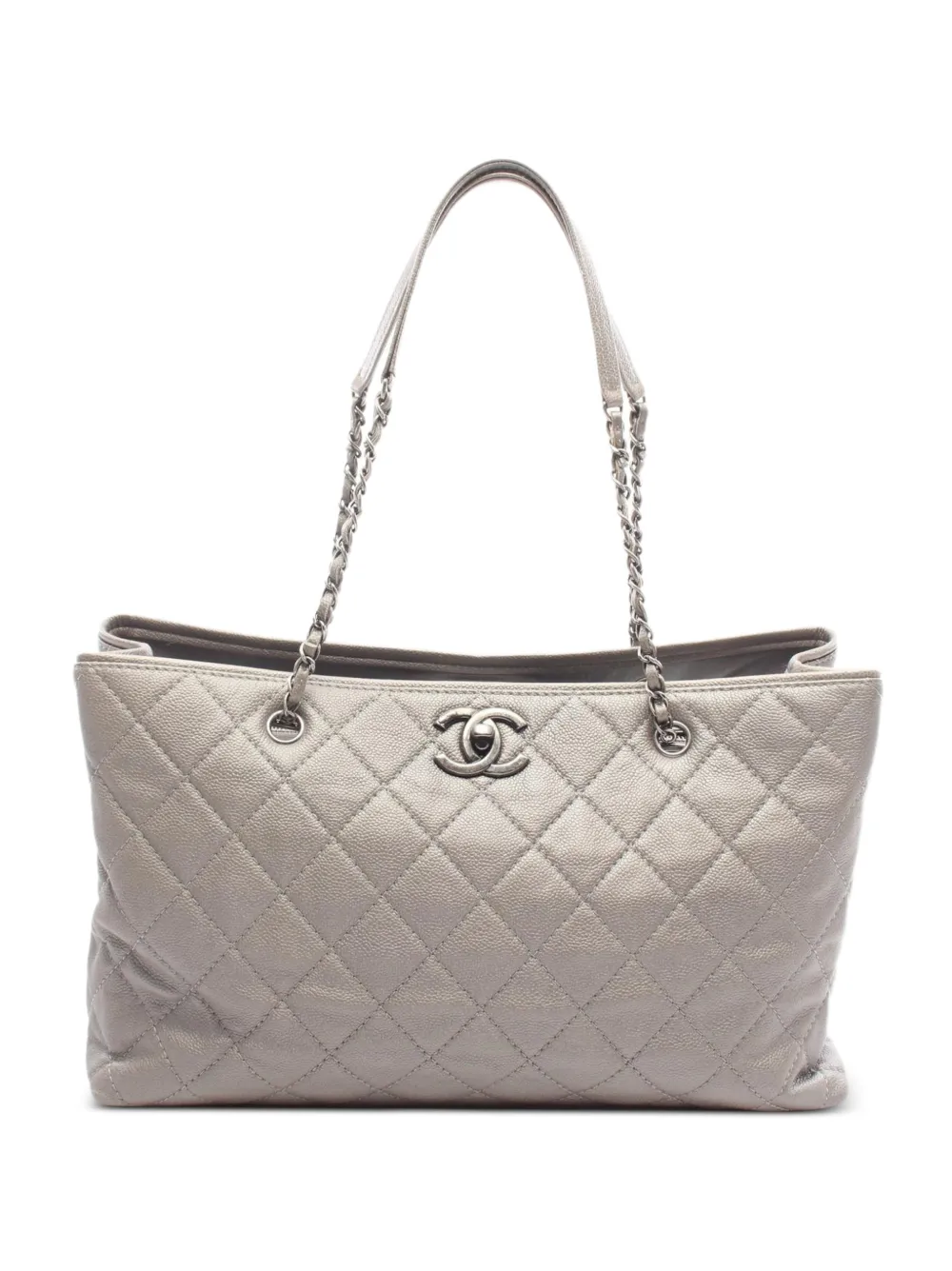 CHANEL Pre-Owned 2014-2015 Matelassé caviar leather tote bag - Grigio