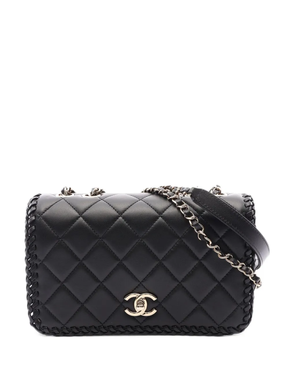 CHANEL Pre-Owned 2021 Full Flap Matelassé braided-trim shoulder bag - Nero