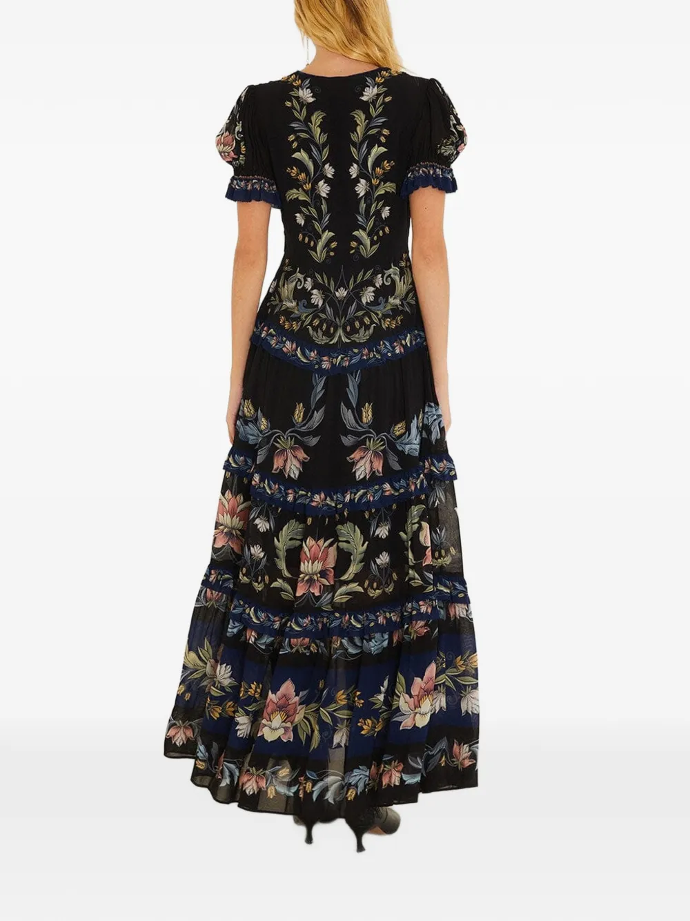 FARM Rio Natalia gelaagde maxi-jurk met bloemen-print Zwart