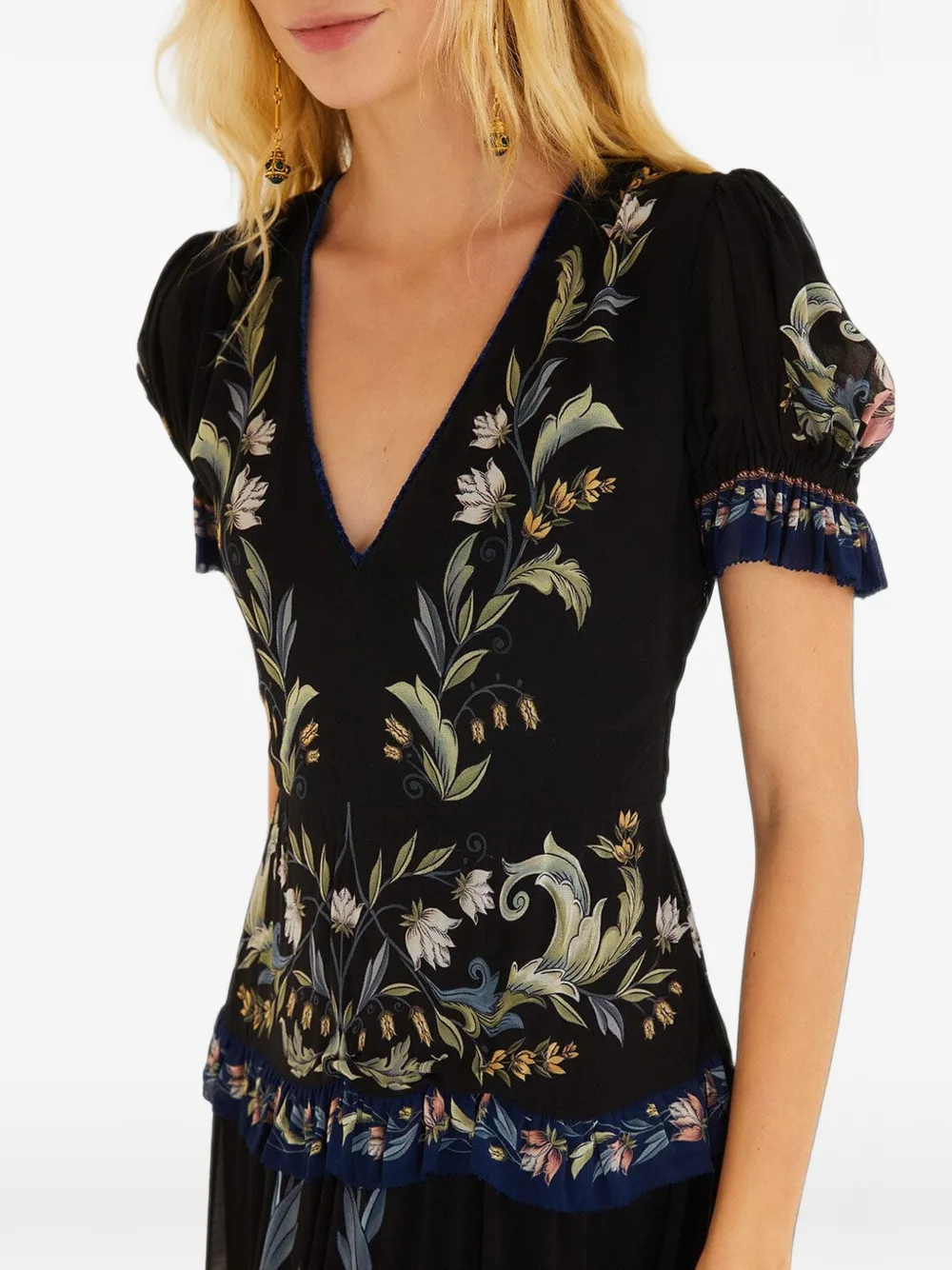FARM Rio Natalia gelaagde maxi-jurk met bloemen-print Zwart