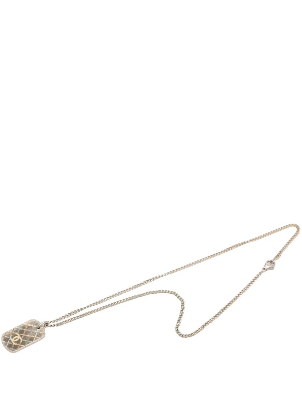 CHANEL Pre-Owned 2005 CC Brass Quilted Dog Tag Pendant Necklace costume necklace - Argento