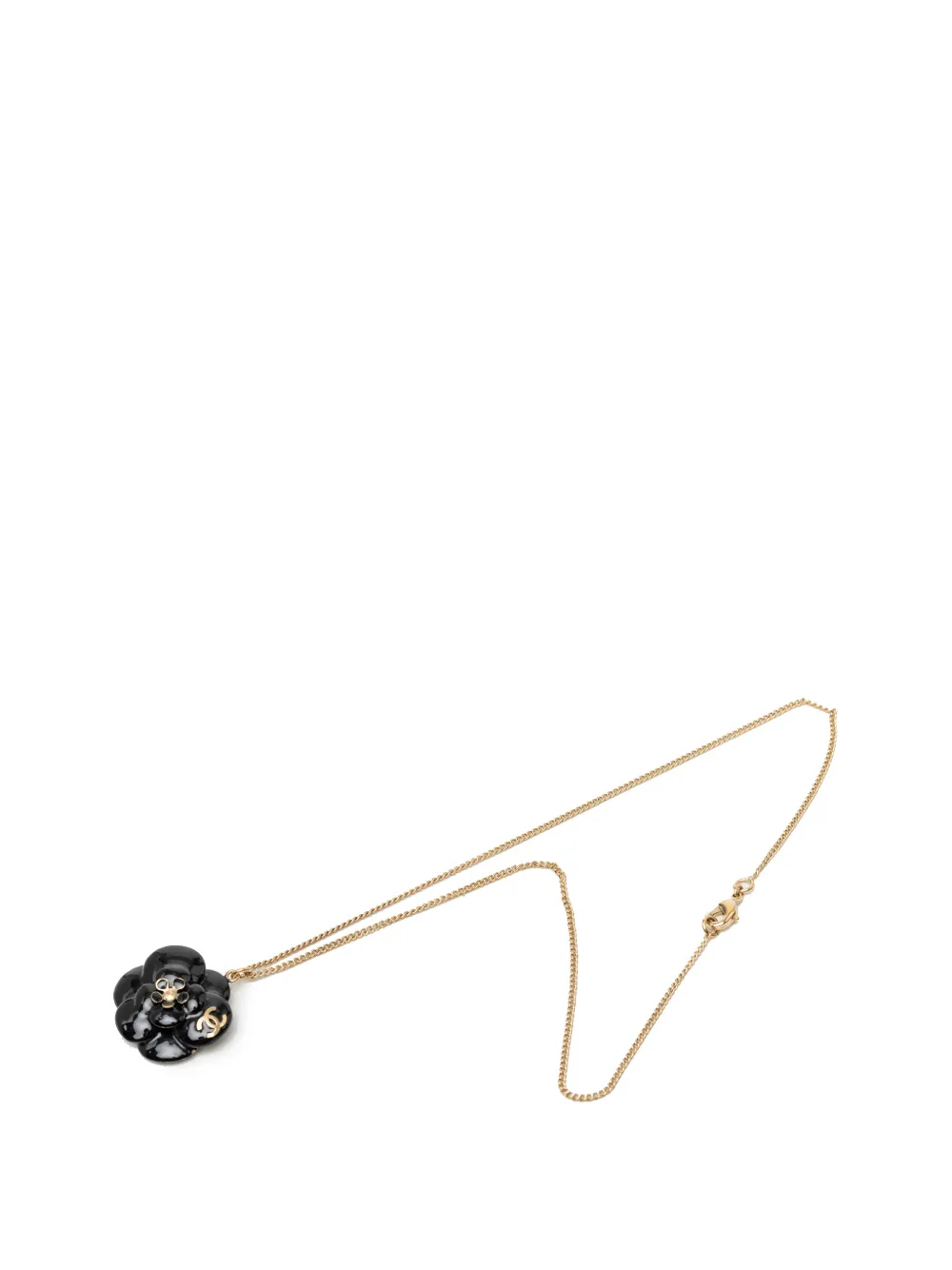 CHANEL Pre-Owned 2012 CC Gold Plated Enamel Camellia Pendant Necklace costume necklace - Nero