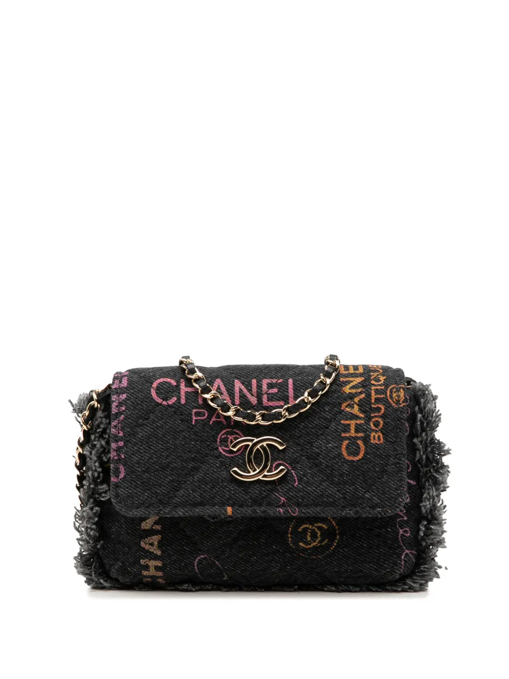 CHANEL Pre-Owned 2021 Mood Umhängetasche aus Denim mit Fransen und Ketteriemen - Schwarz