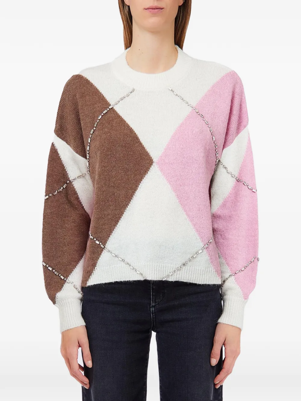 LIU JO argyle crystal-embellished sweater