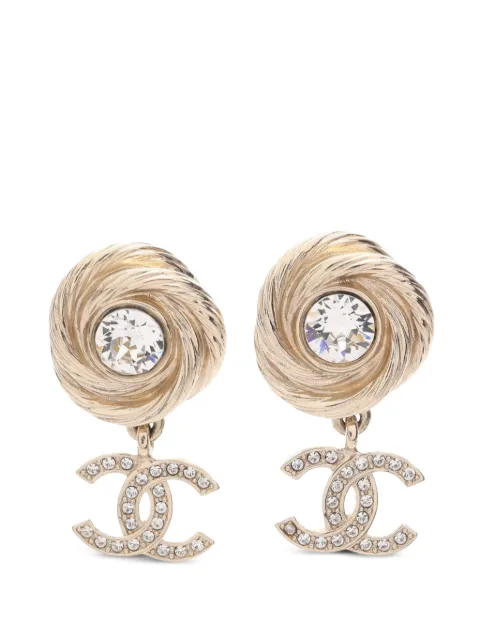 CHANEL Pre-Owned aretes colgantes Coco Mark con cristales