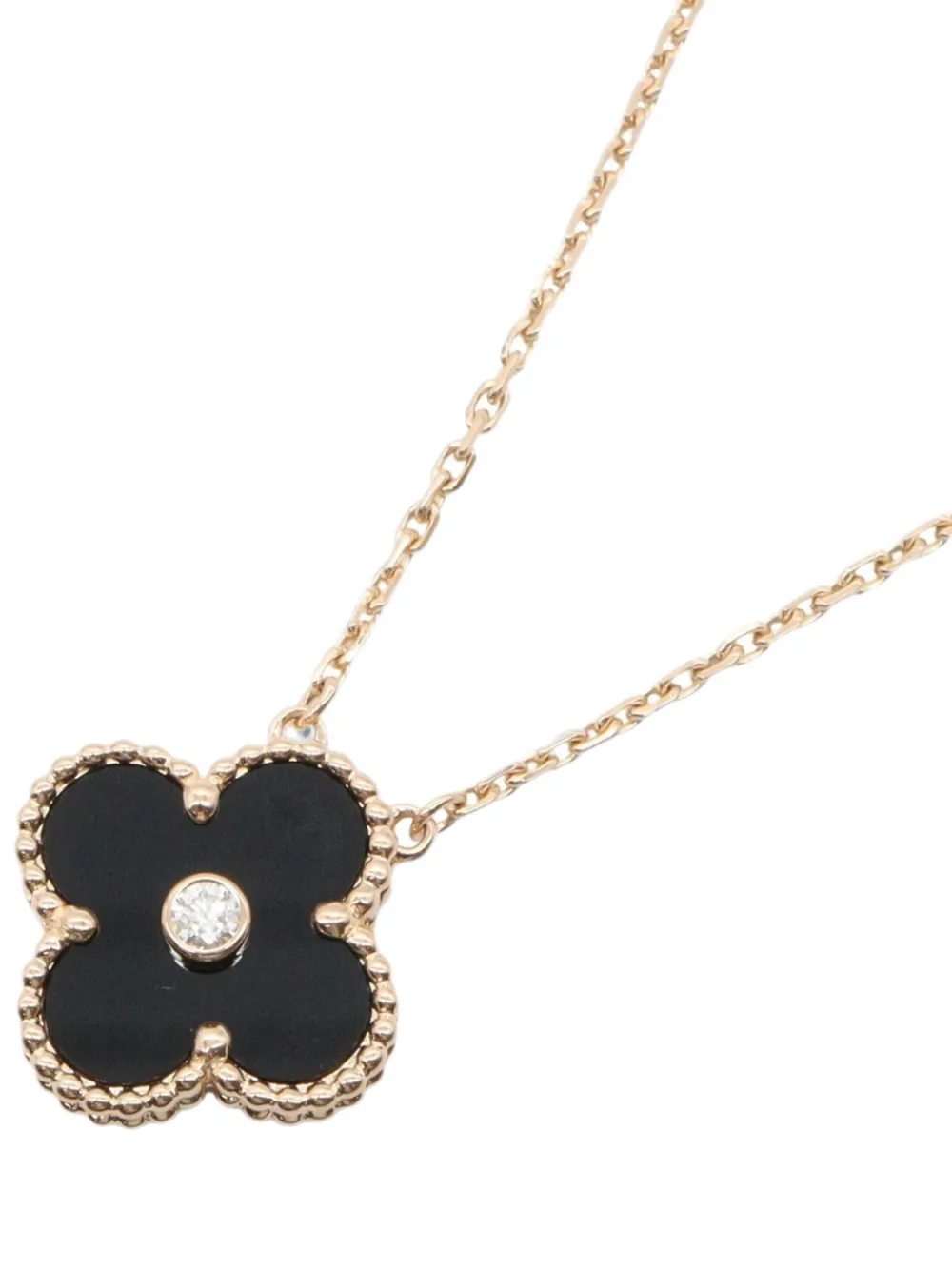 Van Cleef & Arpels Pre-owned 2010s Vintage Alhambra Onyx and Diamond Pendant Necklace in Pink, view 2