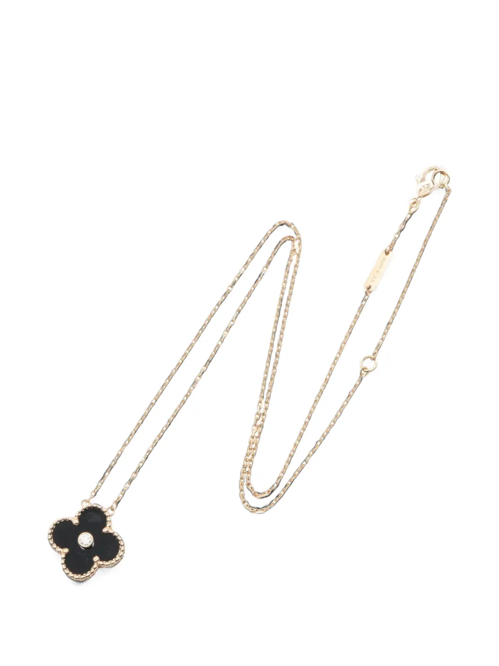 Van Cleef & Arpels Pre-owned 2010s Vintage Alhambra Onyx and Diamond Pendant Necklace in Pink