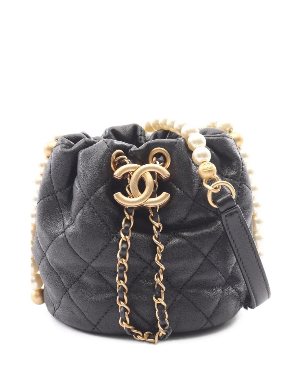 CHANEL Pre-Owned mini sac seau à bride à perles (2021-2022) - Noir CHANEL Pre-Owned mini sac seau à bride à perles (2021-2022) - Noir