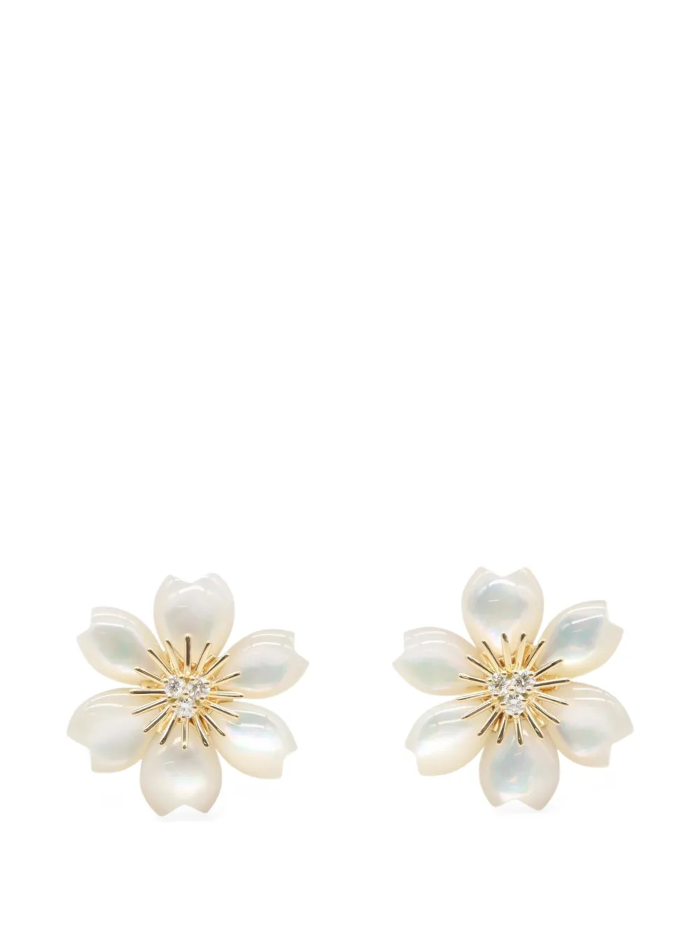 Pre-owned Van Cleef & Arpels 2010s Rose De Noël Diamond And Mother Of Pearl Earrings In Gold