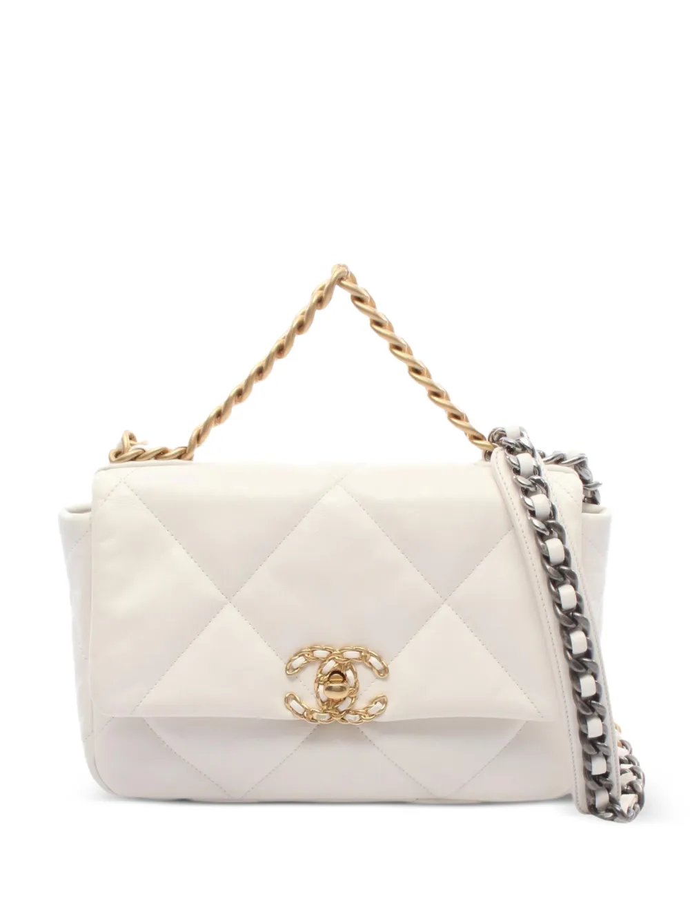 CHANEL Pre-Owned 2021s 19 matelassé chain crossbody bag - Bianco