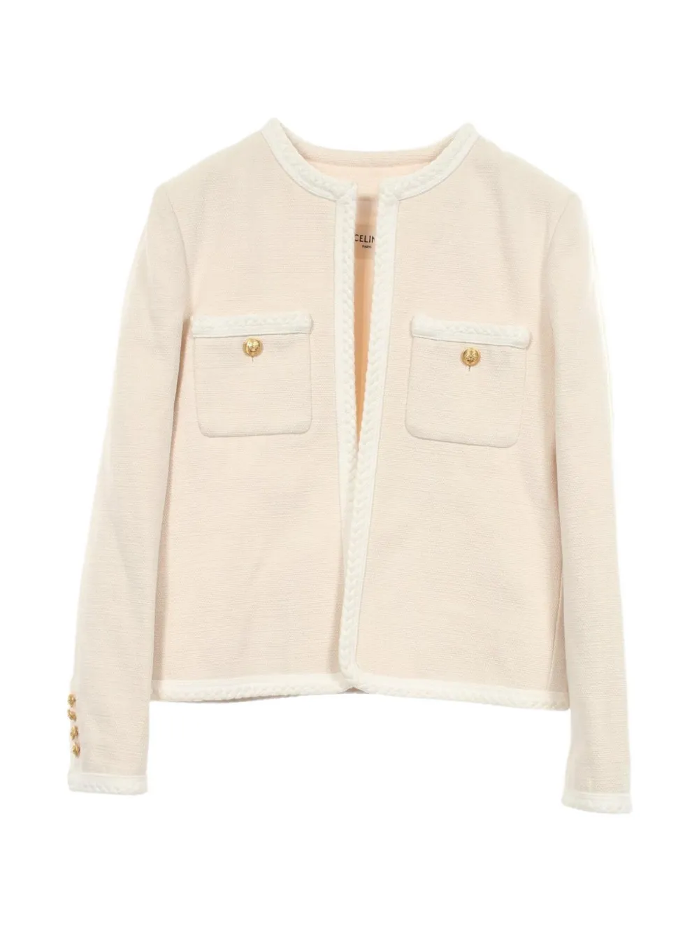 Celine Pre-Owned veste en tweed à design sans col (années 2010) - Tons neutres Celine Pre-Owned veste en tweed à design sans col (années 2010) - Tons neutres