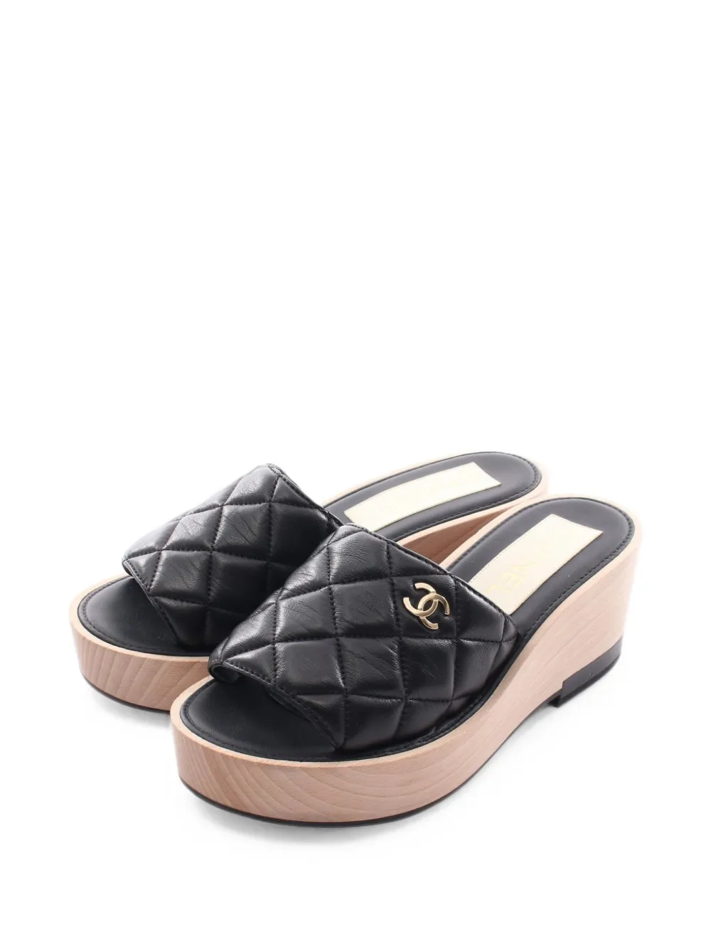 CHANEL Pre-Owned 1986-1988 Matelassé Mules mit Holzsohle - Schwarz