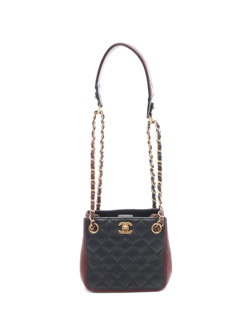 CHANEL Pre-Owned 2020-2021 small Matelassé chain bucket bag - Nero